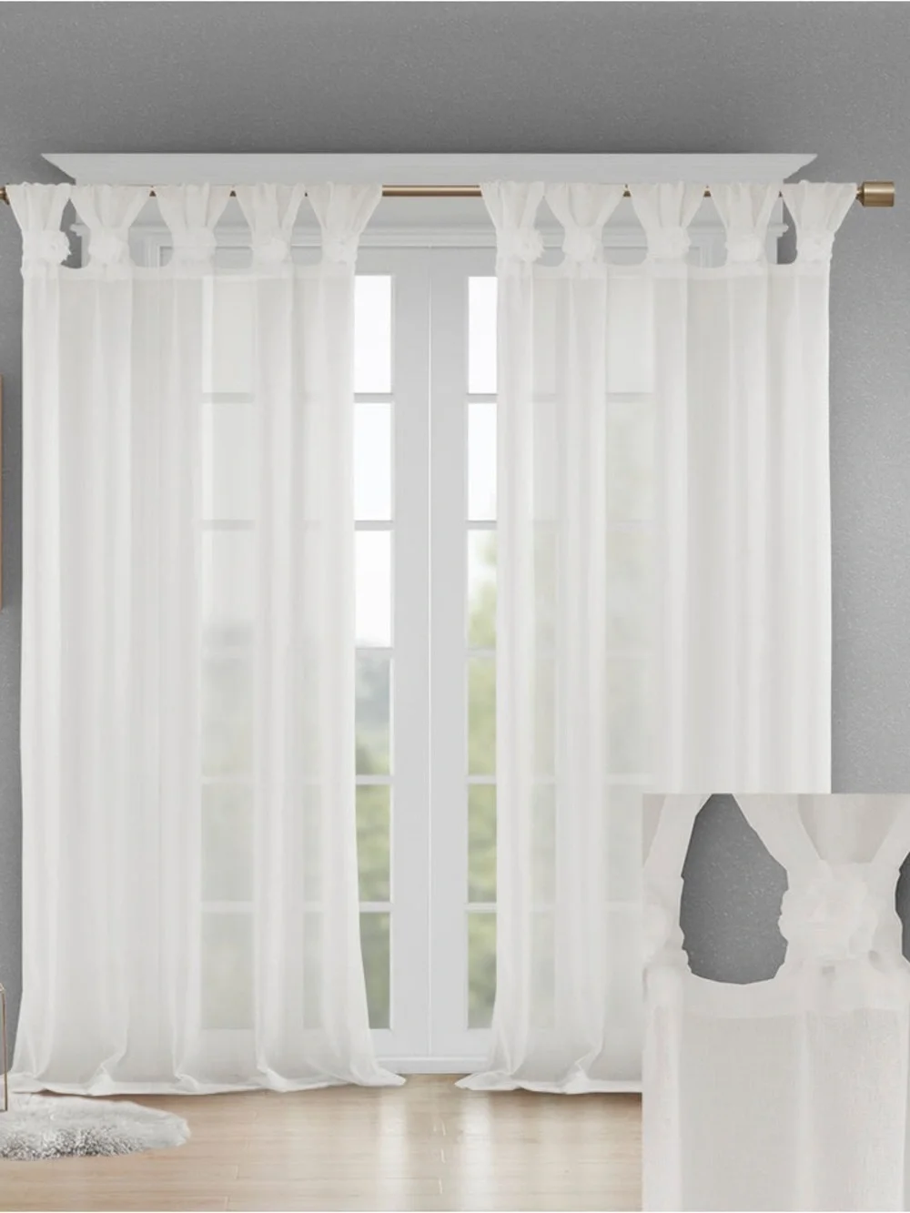 Madison Park Rosette Floral Embellished Cuff Tab Top Curtain Panel ONE 50x95